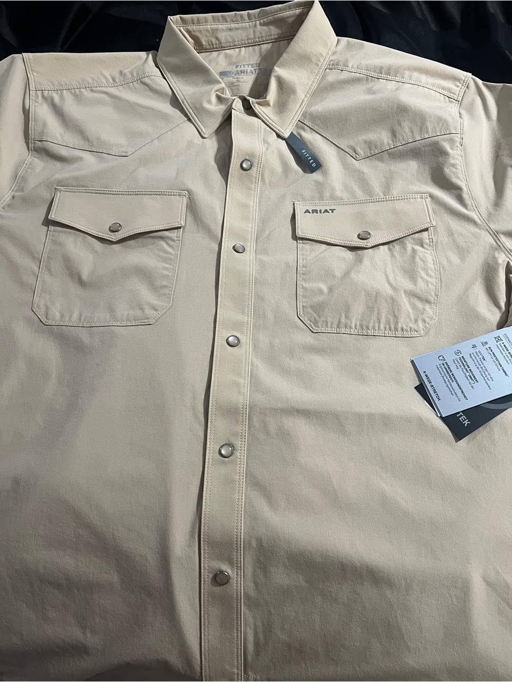 Ariat Men’s Casual Snap-Front Button Down Shirt — Beige/Cream short sleeve
